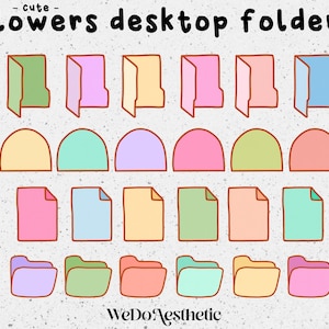 May include: A set of colorful digital folder icons in various shapes, including folders, rounded rectangles, and half circles. The icons are in shades of green, pink, blue, yellow, and orange. The text "flowers desktop folders" is at the top of the image.