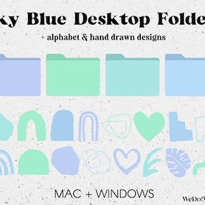 50 Desktop Folder Icons, Mac + Windows Folders Icons, Mac Pastel Minimal Icons, Blue Mac Folders, Computer Folders, Desktop Organizer Bundle