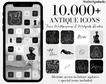 10,000+ Antique App Icons, Black Minimal Icons, Black Widgets, IOS15 Handlettered Icons, White Minimalist Icons, Aesthetic Home Screen Pack