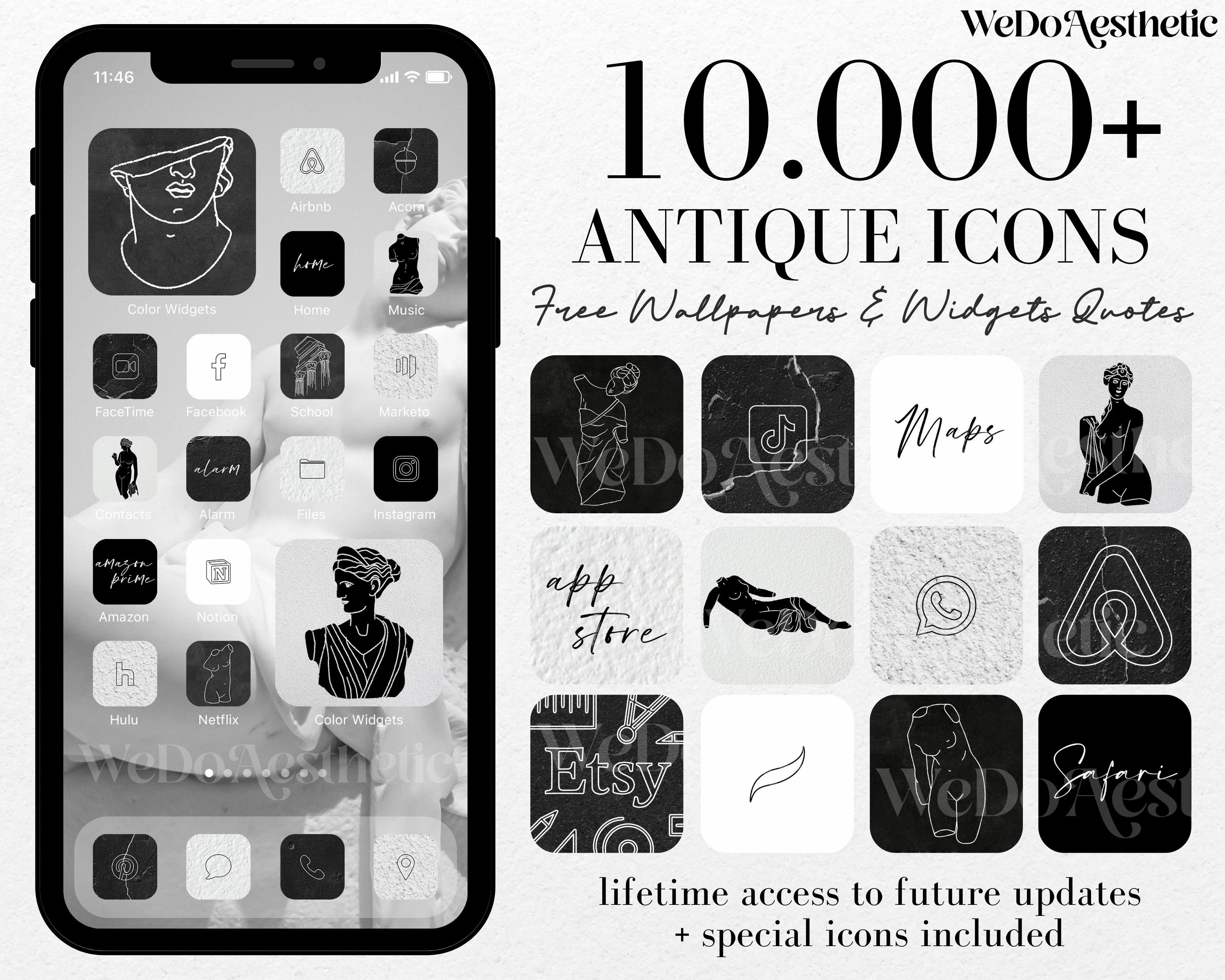 10000 Antique App Icons Black Minimal Icons Black Widgets Etsy