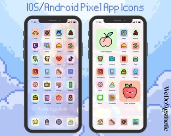 Pixel Pastel Hand Drawn IOS16 App Icons Bundle, IOS16 App Covers, Pink Pastel Theme, Spring Summer Aesthetic, Icons iPhone + Android, Retro