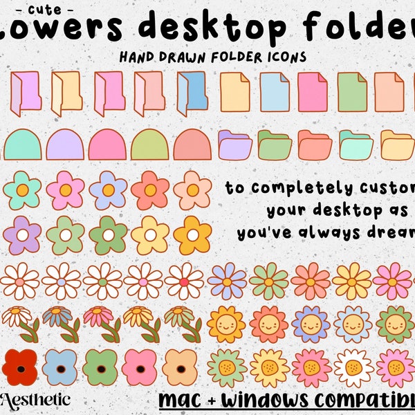 70+ Cute Flowers Desktop Folder Icons, Mac + Windows Folders Icons, Mac Hand Drawn Icons, Cute Aesthetic, Mac Folders, Folders Icons