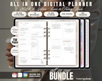All-in-One Dated Digital Planner 2024, 2025, Budget, Fitness, Notebook, Daily Planner, Goodnotes Planner, iPad Planner, Notability Planner