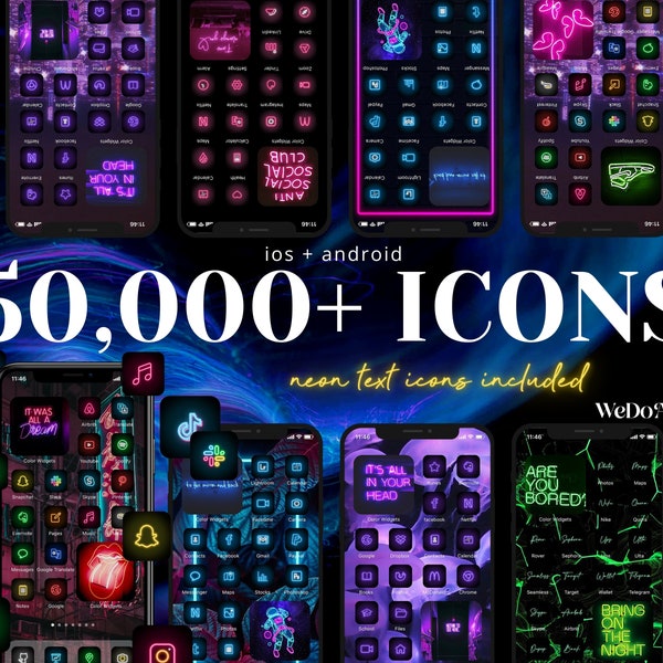 50.000+ IOS14 Mega Neon App Icons, Cyberpunk App Icons, IOS 15 Neon Aesthetic, IOS15 App Icons, App Icons Iphone Android, Neon Homescreen