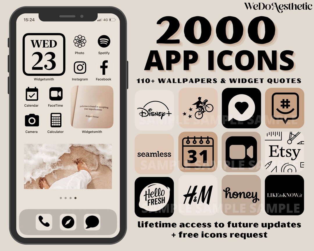 IOS14 App Icons, Natural Black Aesthetic, App Covers, Neutral Tone