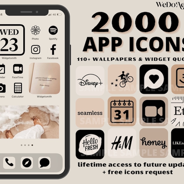 IOS14 App Icons, Natural Black Aesthetic, App Covers, Neutral Tone Aesthetic, Widget iOS 14 Cover, Widgetsmith App Icon Pack iOS Shortcut
