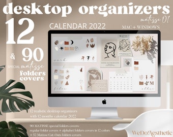 Organizador de fondos de pantalla de escritorio MATISSE, iconos de carpetas de MacBook, fondo de pantalla mínimo beige natural de Mac, fondo de fondo de pantalla de Mac, organizador de Windows