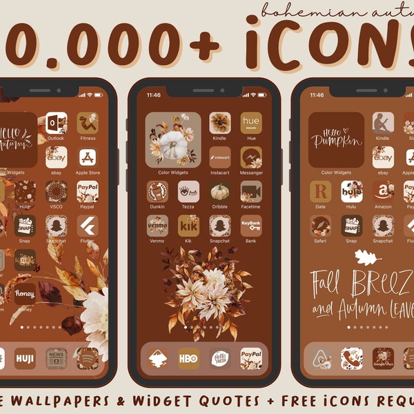10,000+ Bohemian Autumn IOS14 App Icons, Brown Neutral Aesthetic, Icon Bundle, IOS14 App Covers, Brown Icons for iPhone + Android Homescreen