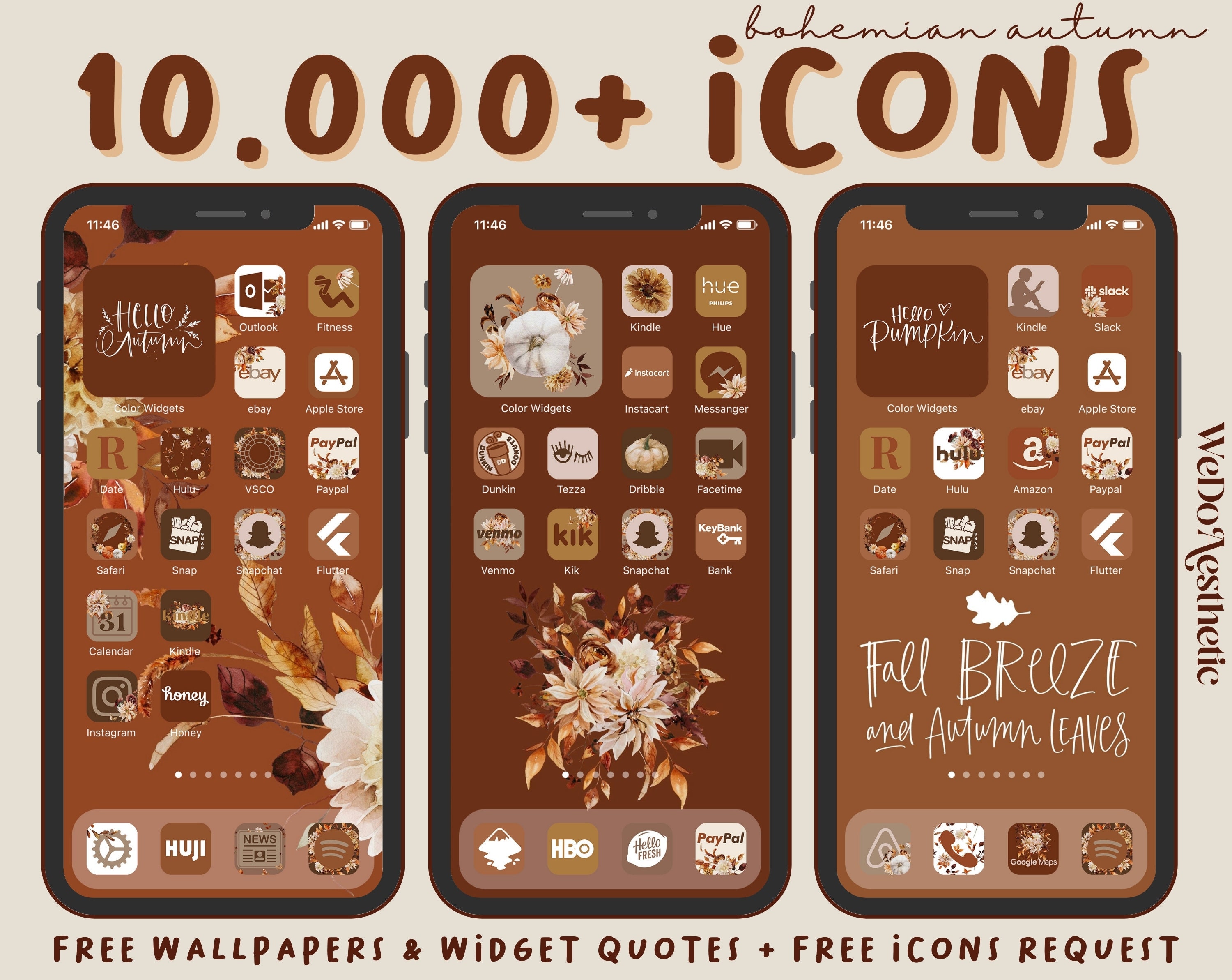 10,000 Bohemian Autumn IOS14 App Icons, Brown Neutral Aesthetic, Icon  Bundle, IOS14 App Covers, Brown Icons for iPhone Android Homescreen 