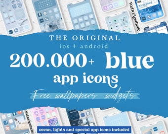 200,000+ Blue IOS16 App Icons, Blue Aesthetic App Icon Bundle, Widgets and Wallpapers pack, Blue Mint Azure Periwinkle Icons for Iphone Ipad