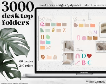 3000 Desktop Folder Icons, Mac + Windows Folder Icons, Mac Natural Minimal Icons, Mac Folders, Computer Folders, Desktop Organizer Bundle