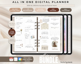 All-in-One Dated Digital Planner 2024, 2025, Budget, Fitness, Notebook, Daily Planner, Goodnotes Planner, iPad Planner, Notability Planner