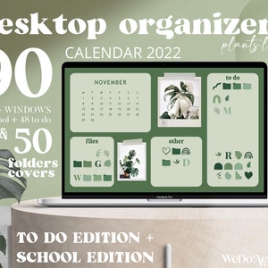 CALENDAR 2022 Desktop Wallpaper - Green Desktop Organizer for students, Green Plants MacBook Folders, Mac Green Wallpaper, Windows Organizer