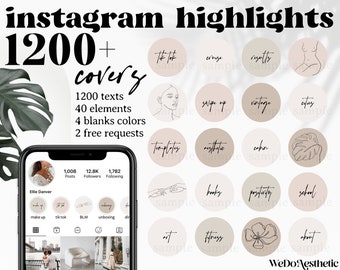 Könnte beinhalten: Eine digitale Illustration von Instagram-Highlight-Covern mit verschiedenen Designs, darunter Text, Linienkunst und abstrakte Formen. Die Cover sind in Beige- und Brauntönen gehalten. Der Text auf den Covern umfasst "tik tok", "cruise", "results", "swipe up", "vintage", "aesthetics", "cabin", "books", "positivity", "school", "art", "fitness" und "about". Der Text "WeDoAesthetic" befindet sich am unteren Rand des Bildes.