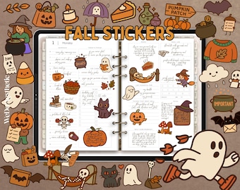 Hand Drawn Fall Digital Sticker Bundle | Autumn & Halloween Stickers for Digital Planners, Goodnotes, Notability, PDF, Printable Stickers