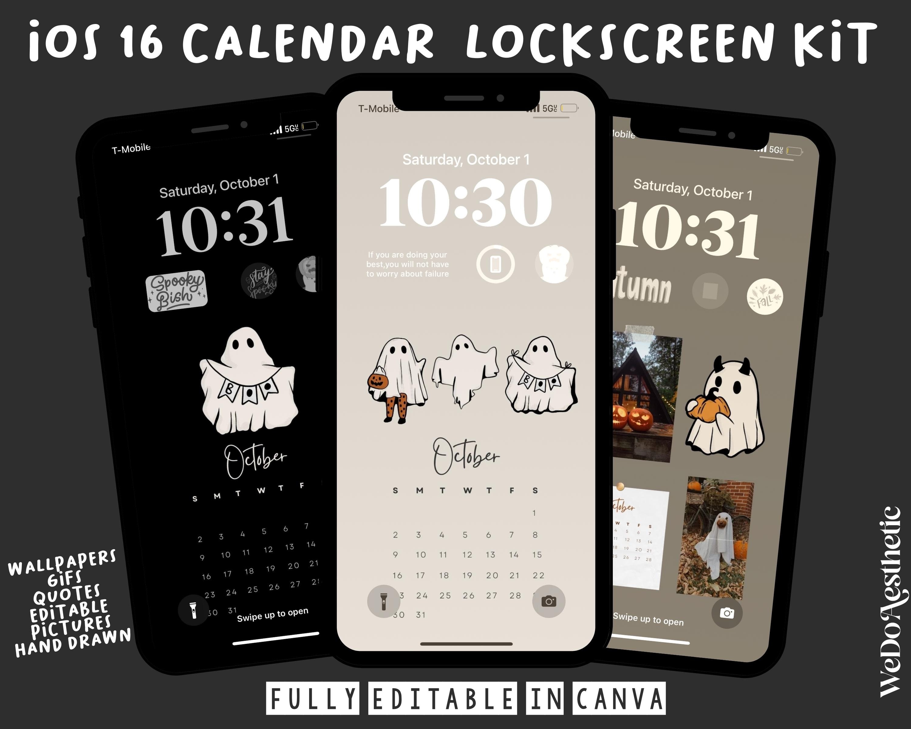 IOS 16 Editable Lockscreen Widgets, IOS 16, Homescreen, iOS 16 Wallpapers, IOS16 Fall Halloween Widgets, iOS 16 Calendar Wallpaper, Editable