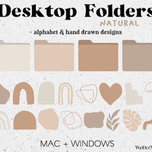 50 Desktop Folder Icons, Mac + Windows Folders Icons, Mac Natural Minimal Icons, Desktop Folders Neutral, Mac Folders, Desktop Organizer