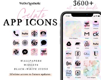 3600+ Gelato App Icons | Pastel Aesthetic App Icon, Spring iOS16 Icons, Summer Widgets, iPhone & Android, Pink Gradient Groovy