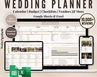 Professional Wedding Planner Spreadsheet, Google Sheets & Excel Wedding Budget Template, Guest List, Seating, Vendor Tracker, Automated