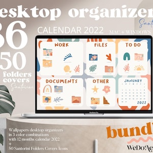 36 Desktop Wallpaper Organizer and Mac + Windows Folders Icons Bundle, Mac Natural Boho Icons, Summer Mac Folders, Desktop Organizer Bundle