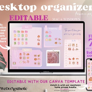 EDITABLE Desktop Organizer Wallpaper + Folder Icons, Pastel Rainbow Wallpaper, Kawaii Calendar Wallpaper, School To-Do Work, Mac + Windows