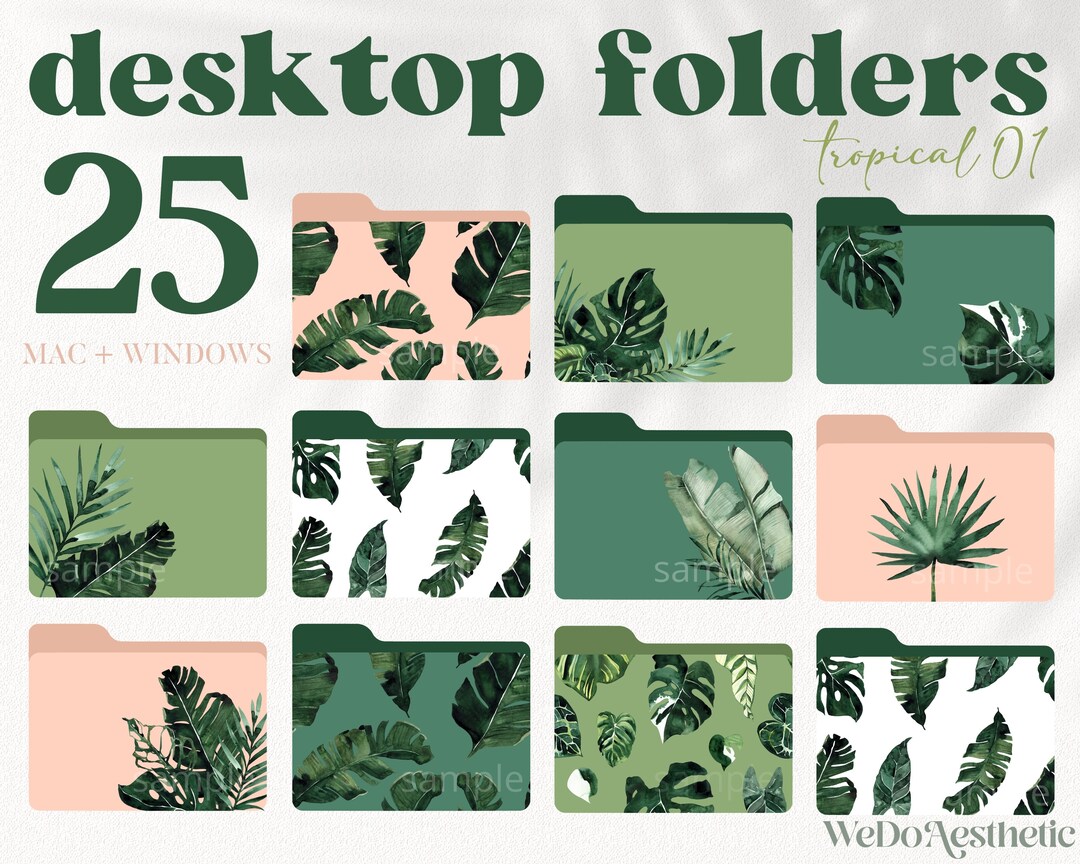 25 Desktop Folder Icons, Mac Windows Folders Icons, Tropical Plant