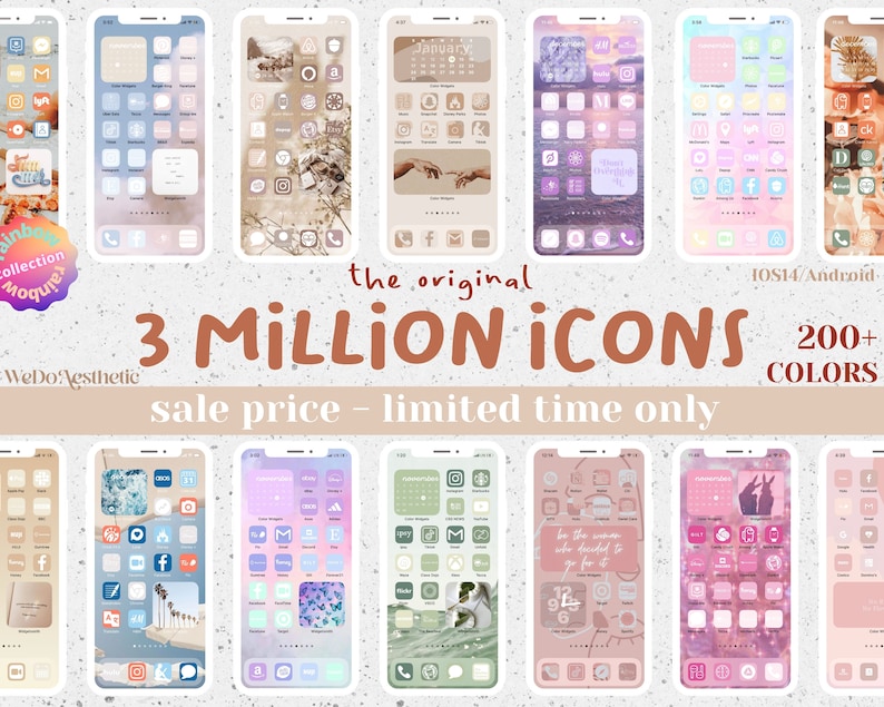 3,000,000 High Resolution iOS Icons Pack Mega Bundle iPhone IOS 15 App Aesthetic Free Custom Icons IOS14 Phone Home Screen Widget image 1