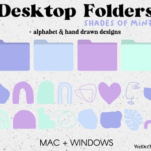 50 Desktop Folder Icons, Mac + Windows Folders Icons, Mac Mint Minimal Icons, Pastel Mac Folders, Computer Folders, Desktop Organizer Bundle