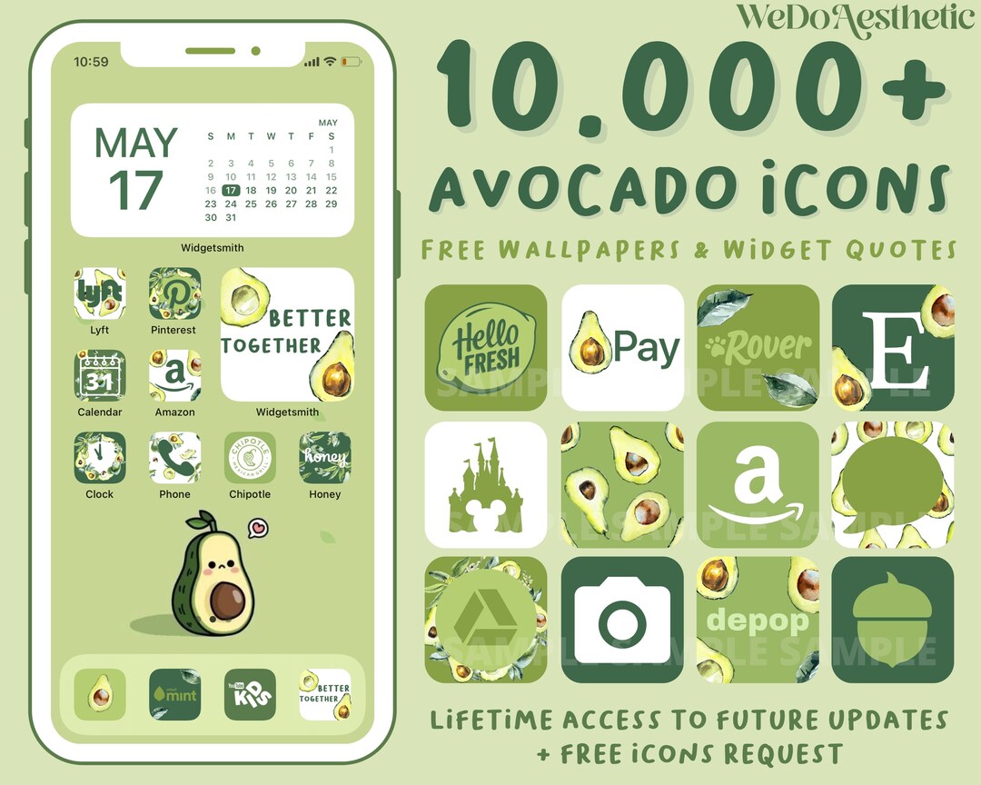 IOS14 App Icons Avocado Avocado Theme App Icon Green App - Etsy