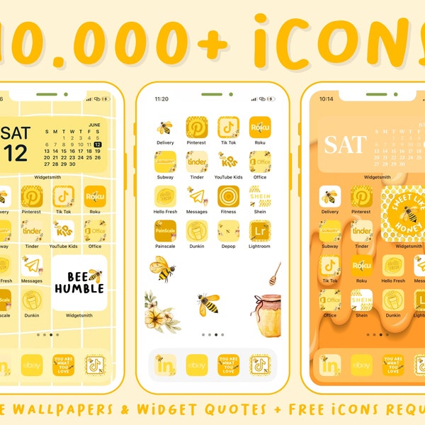 IOS14 App Icons, Yellow Aesthetic, App Covers, Honey Icon Bundle, Summer App Icons, Hand Drawn Icons, Yellow Winnie Pooh App Icons