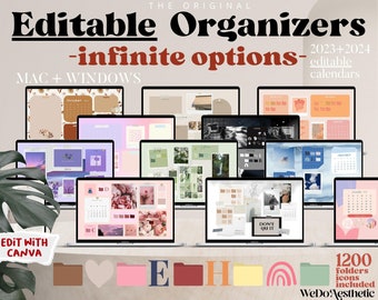 2025-2026 EDITABLE Desktop Wallpaper Organizers + Folder Icons, Mega Bundle Mac + Windows, Calendar School Work Business Productivity