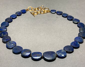 Afghan Gemstone Lapis Lazuli Jewelry, Rare Beveled-Edged Necklace, Blue Bead Necklace for Her, Handmade Chain, Statement Necklace for Women