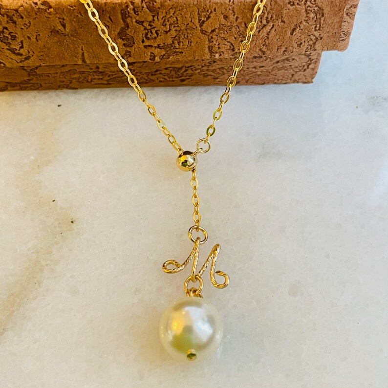 High quality Gift for her Long pear dangle Adjustable bead choker 14K gold filled for sensitive skin Personalized initial necklace