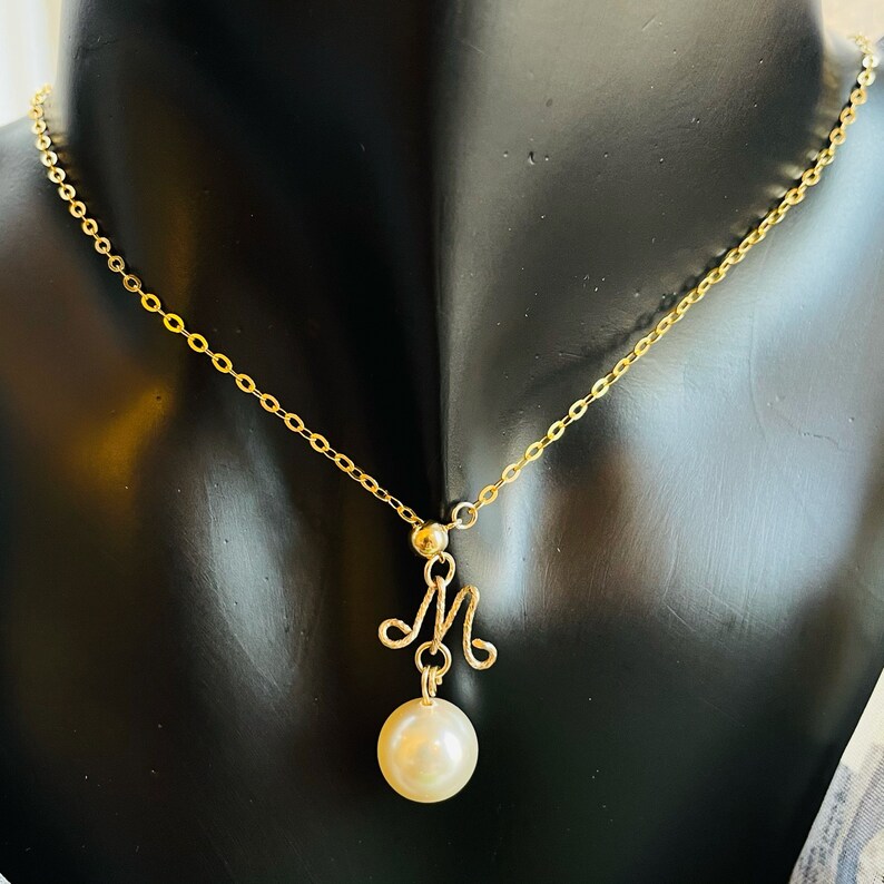 High quality Gift for her Long pear dangle Adjustable bead choker 14K gold filled for sensitive skin Personalized initial necklace