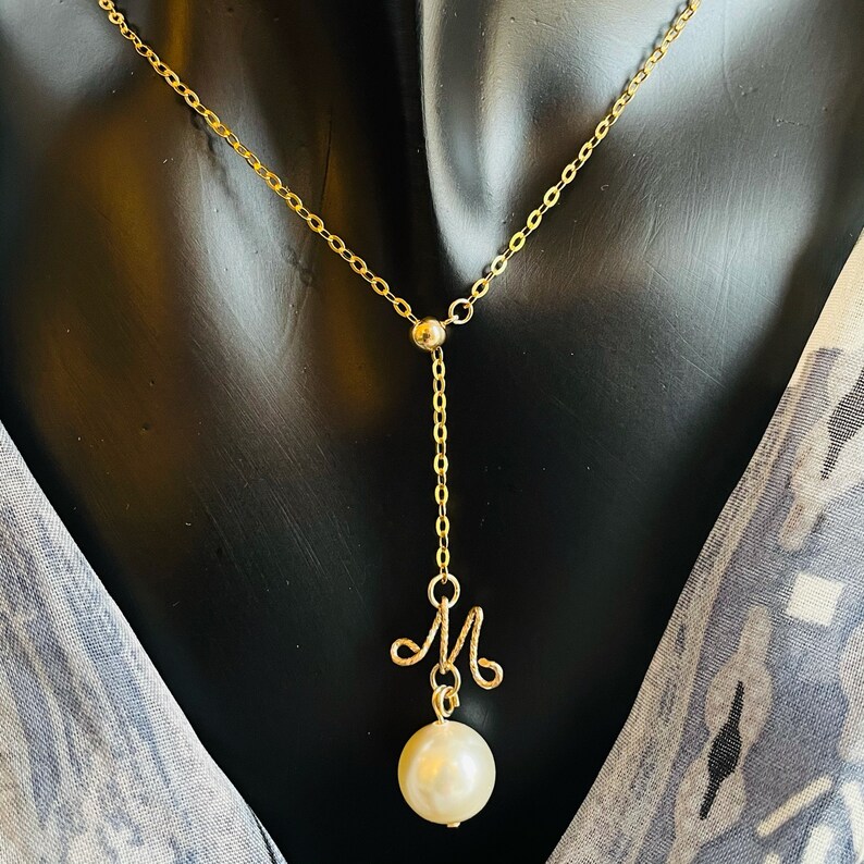High quality Gift for her Long pear dangle Adjustable bead choker 14K gold filled for sensitive skin Personalized initial necklace