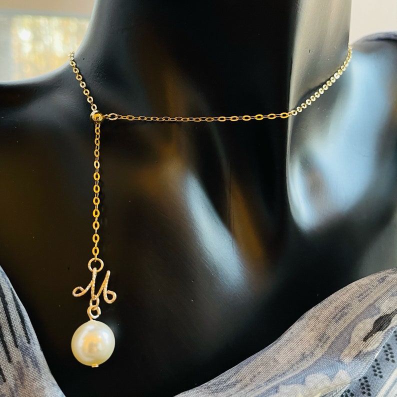 High quality Gift for her Long pear dangle Adjustable bead choker 14K gold filled for sensitive skin Personalized initial necklace