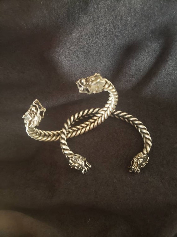 Double Dragon Tribal Cuff. Vintage Tibeten Bracel… - image 5