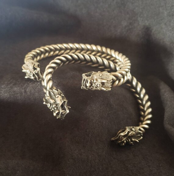 Double Dragon Tribal Cuff. Vintage Tibeten Bracel… - image 1