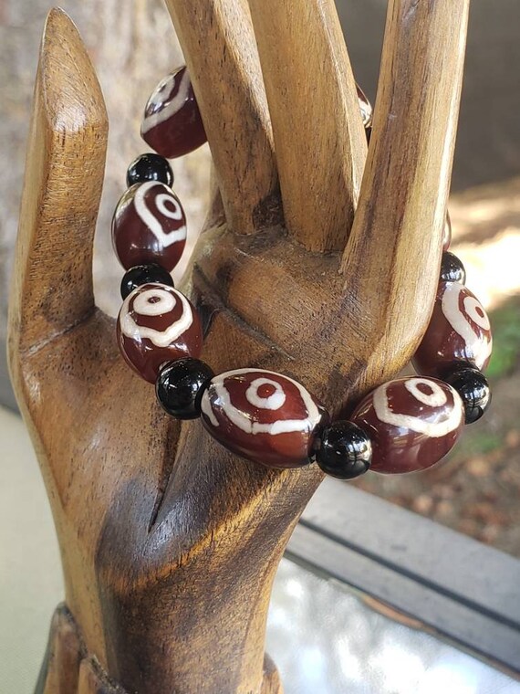 Dzi Beaded Stretch Bracelets. Natural Red & Black… - image 6