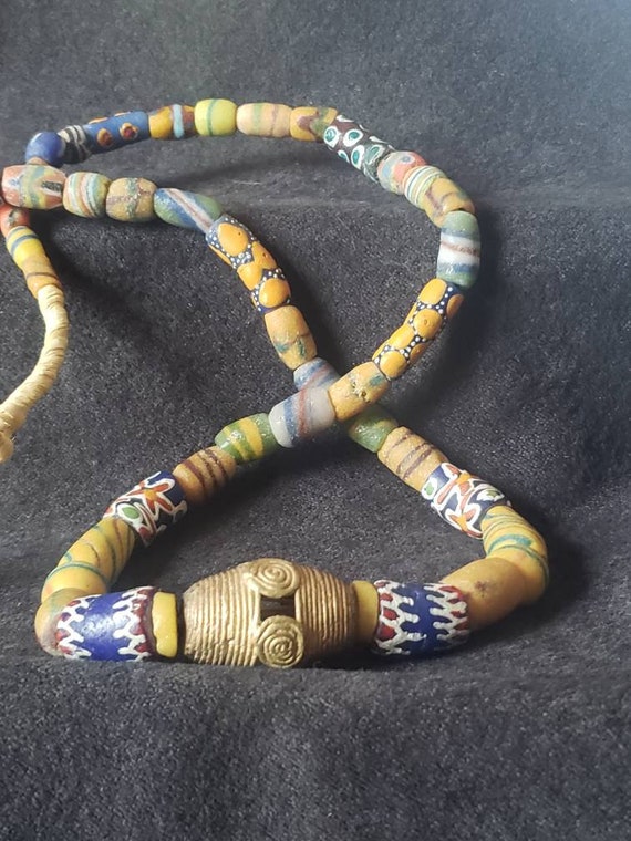 32 inch Mixed African Trade Bead Necklace. Handcra