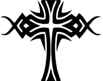 Outlined Cross Decal Sticker Choose Color Large Size #lg493 Outlined Cross Decal Sticker Choose Color Large Size #lg493