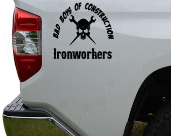 Ironworkers Bad Boys Of Construction Skull Wrench Die Cut Vinyl Decal Sticker For Car Truck Motorcycle Window Bumper Wall Home Office Decor