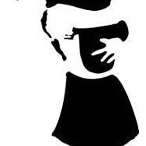 May include: Black and white stencil art print of a girl hugging a bomb with a heart above their heads.