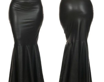Women Regular/Plus Size High Waist Faux Leather Maxi Mermaid Skirt