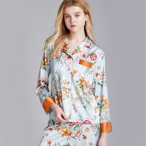 Women Regular And Plus Size Satin Silky Floral Pajamas Set