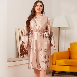 Women Plus Size Kimono Silky Satin Dressing Gown