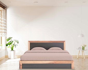 Wood modern bed frame, solid wood bed frame, queen bed frame, solid wood platform bed frame, live edge headboard, Handmade furniture