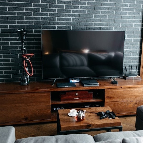 Wooden Entertainment Center with Doors, Modern TV Console, Wood TV Stand, Media Console, Mid Century TV Furniture Natural Wooden Media Stand