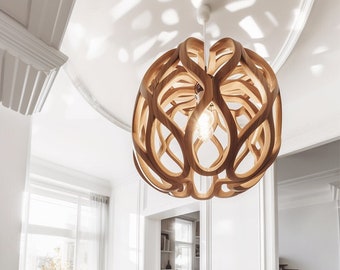 Designer wooden lamp, Chandelier made of natural wood,  Natural light volume, Made of Wood, Wooden lamp, Natural wood