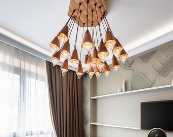 Wooden lamp, Wooden chandelier, Modern wooden lamp,Natural light volume, Chandelier made of natural wood, Handmade Wall Sconce Made of Wood